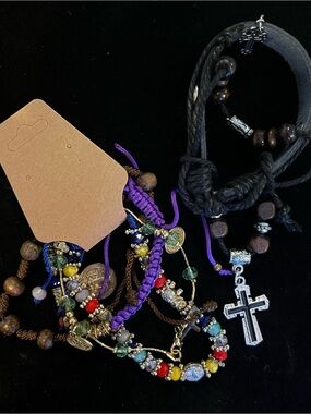💎2/$20 Mixed Catholic Boho Bracelet Set with Cross & Colorful Beads